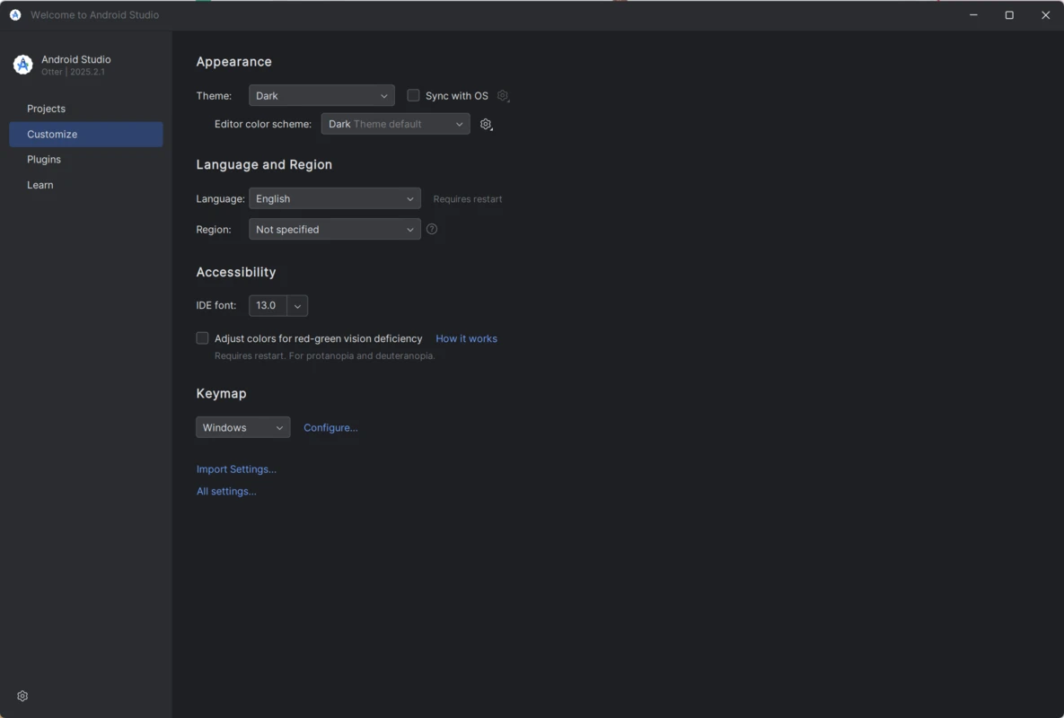 Android Studio captura de pantalla del entorno de desarrollo