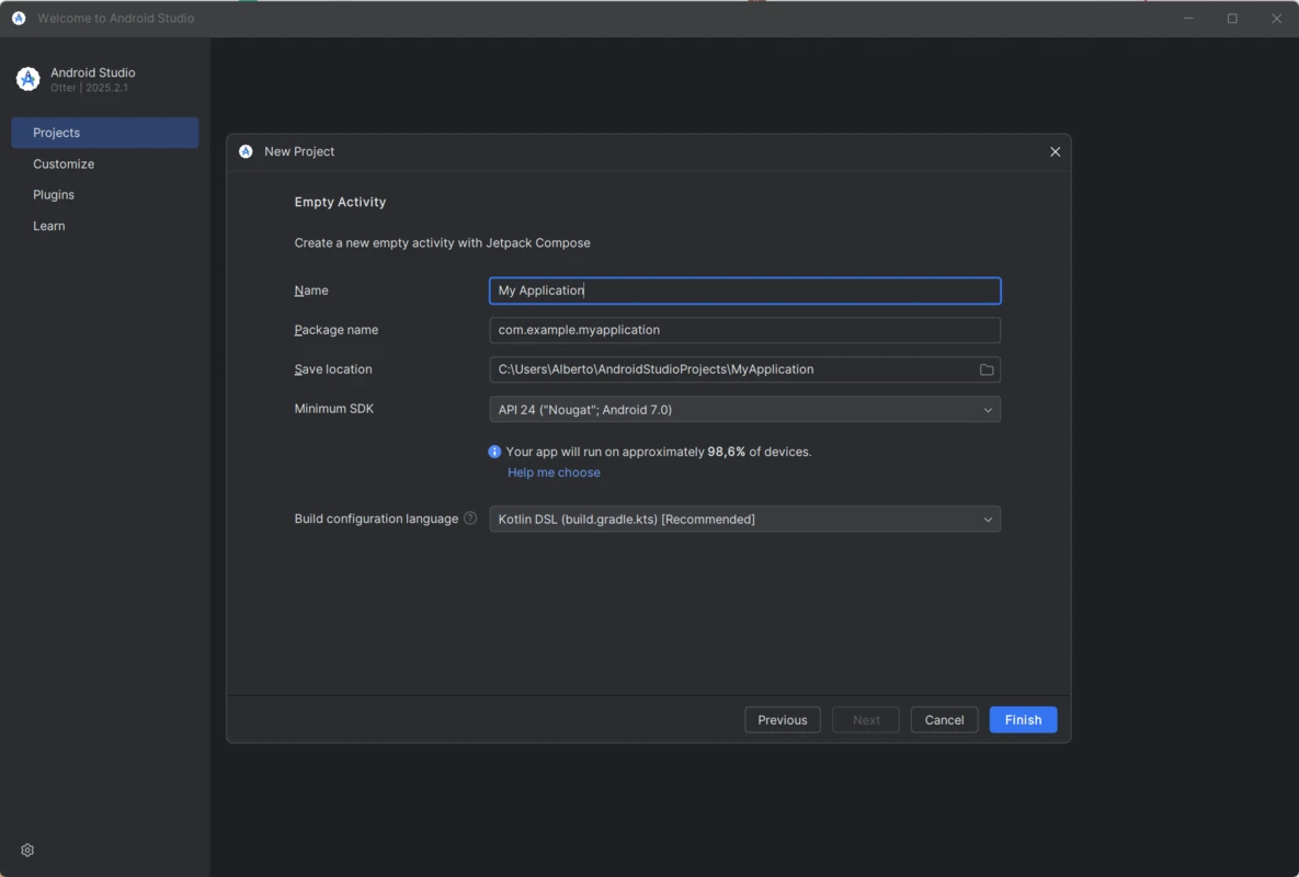 Android Studio captura de pantalla de la interfaz