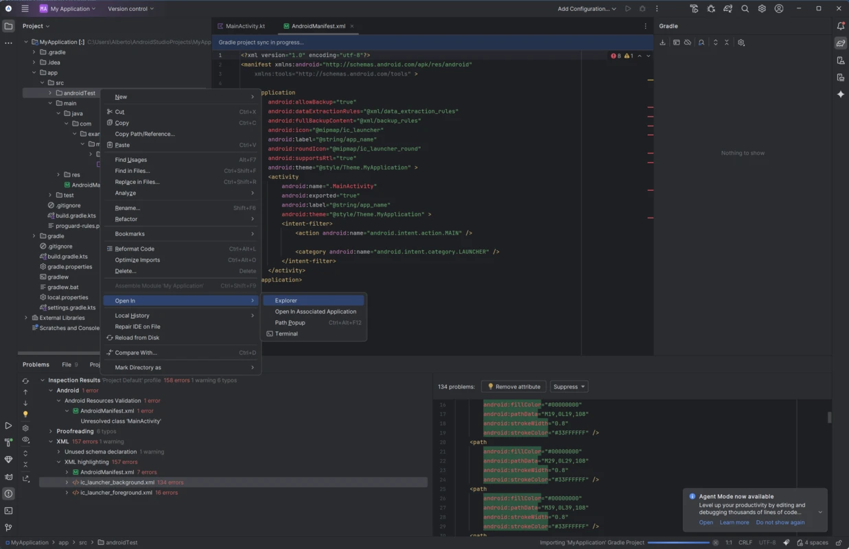 Android Studio tooling screenshot